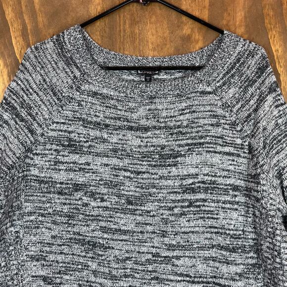 Express Womens Sweater Gray Boat Neck 3/4 Sleeve Knit Wool Mohair Blend Tunic S - Picture 2 of 13